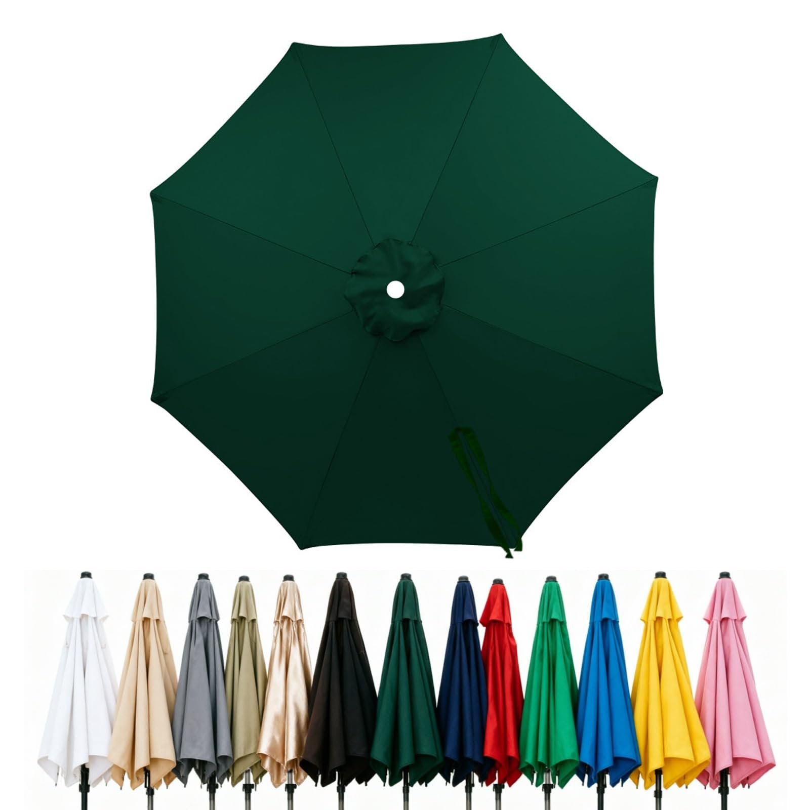 Fade Resistant Parasol Replacement Canopy for 6/8 Ribs, 2m 2.7m 3.0m 4m Garden Umbrella Cover, Waterproof UV30+ Patio Market Parasol Top (Fits Rib Length 112cm/148cm)(Dark green,(6Rib)200cm) — image 1