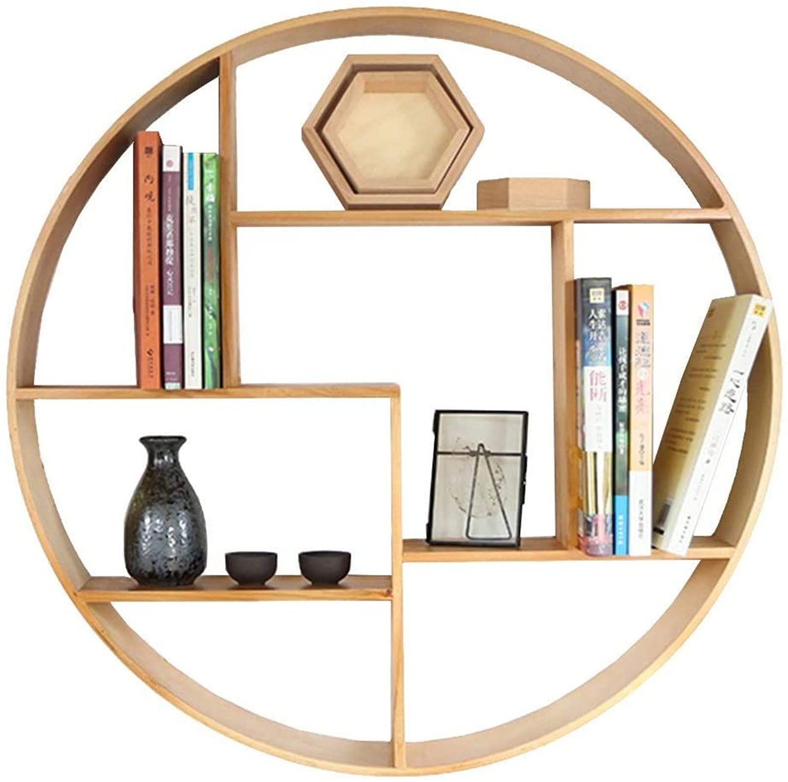 Amazon｜フローティング棚 の壁の固体木の丸枠の壁掛けグリッドラック