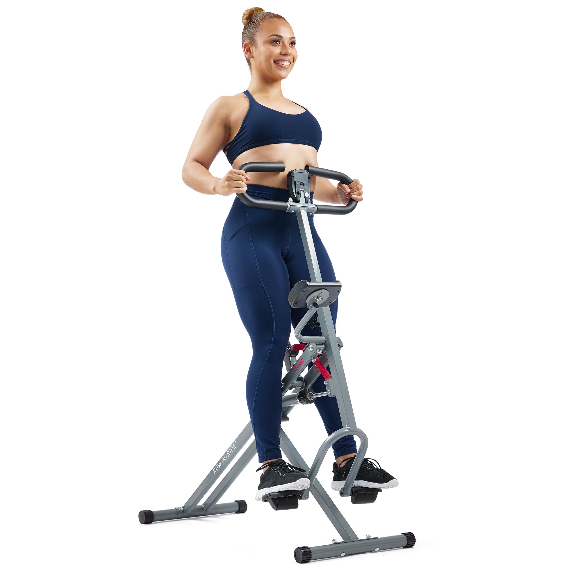 Sunny Health & Fitness Row-N-Ride PRO, Full Body Combo Fitness Machine w/Resistance Bands, Easy Setup & Foldable for Rower, Glute & Leg Cardio Workout, Optional SunnyFit App Connection