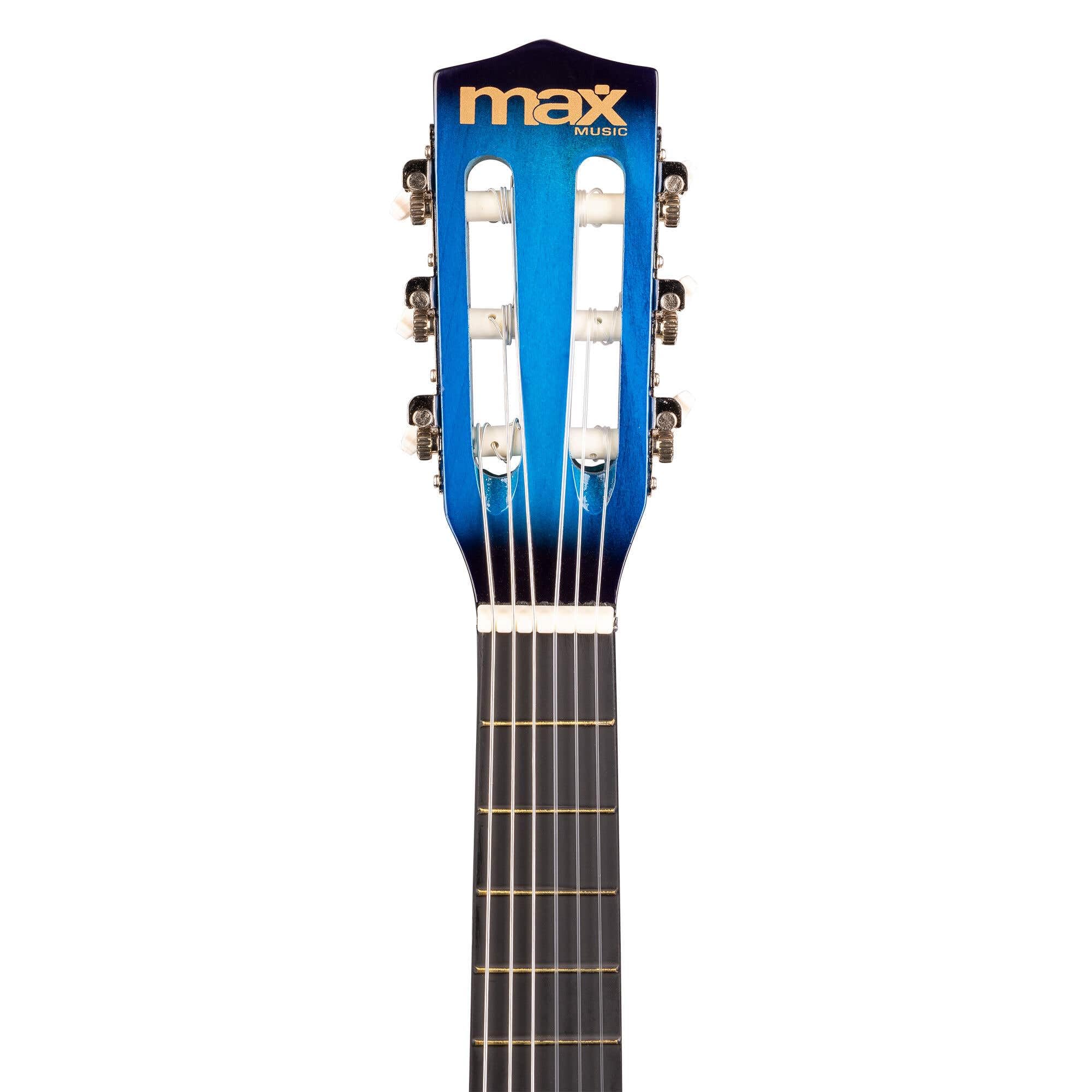 Max SoloArt Pack Guitare Classique Junior 1/4 - Bleue, Cordes en Nylon, 4 à 6 ans, Sac de Transport, Médiators, Sangle, Support Guitare, un Cadeau pour Enfants Idéal pour Débuter la Guitare