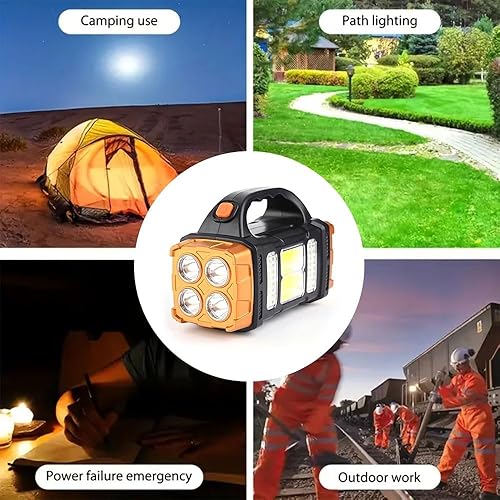 Miniatura 6 de Linterna solar de alto lúmenes  Luz de trabajo LED con USB-C recargable, impermeable, linterna multifunción y linterna para campamento, emergencias