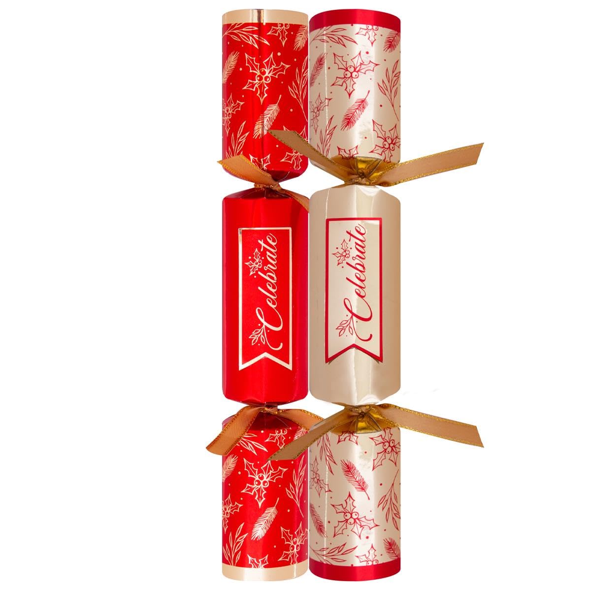 Pack of 50 Red Gold Starburst Christmas Crackers - 12" Xmas Party Wedding Venue Event New Years Eve Catering Bulk Box - Contains Paper Hats Jokes Prizes Festive Celebration