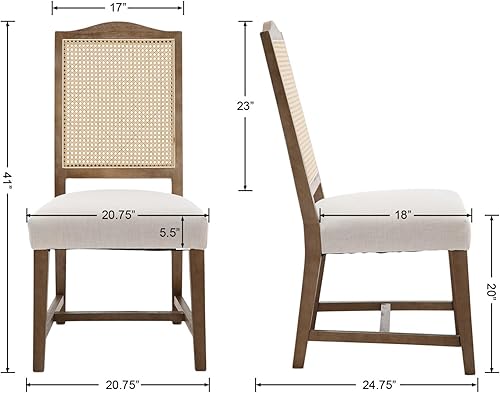 Miniatura 17 de EALSON Juego de 2 sillas de comedor de ratán tapizadas de lino con respaldo de bastón, sillas de cocina modernas de mediados de siglo, sillas Lino