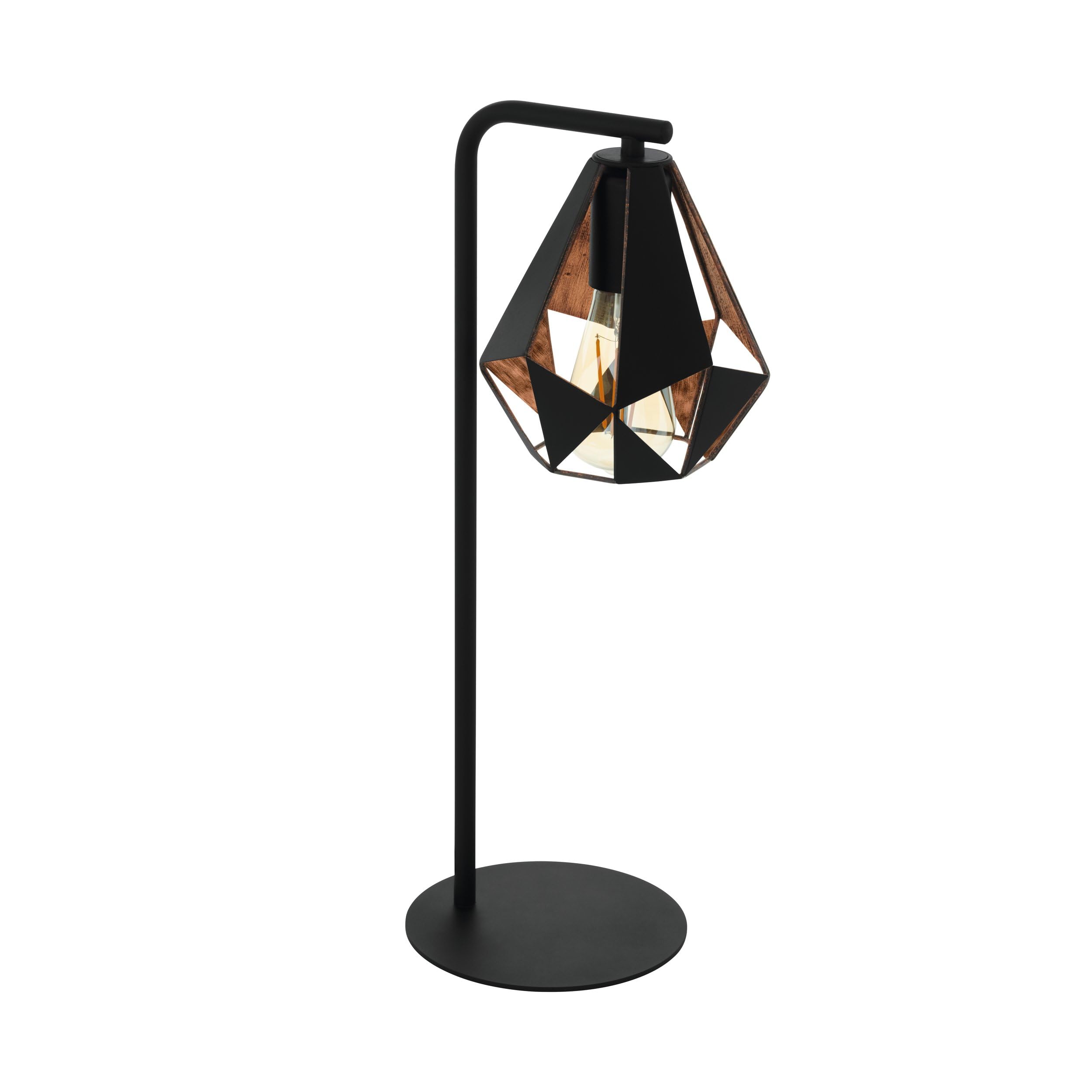 EGLO Tischlampe Carlton 4, 1 flammige Vintage Tischleuchte, Nachttischleuchte aus Stahl, Farbe: Schwarz, kupferfarben-antik, Fassung: E27, inkl. Schalter
