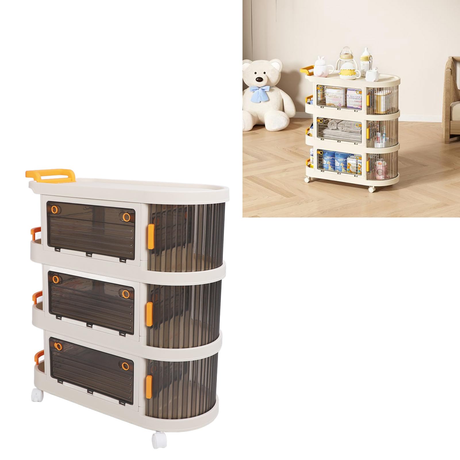 Rengue Carrito Utilitario con Ruedas, Organizador con Asa, Material PP, Panel Transparente con Ruedas, para Carrito Utilitario con para Cocina y Baño, Almacenamiento de Varios Niveles para el Hogar