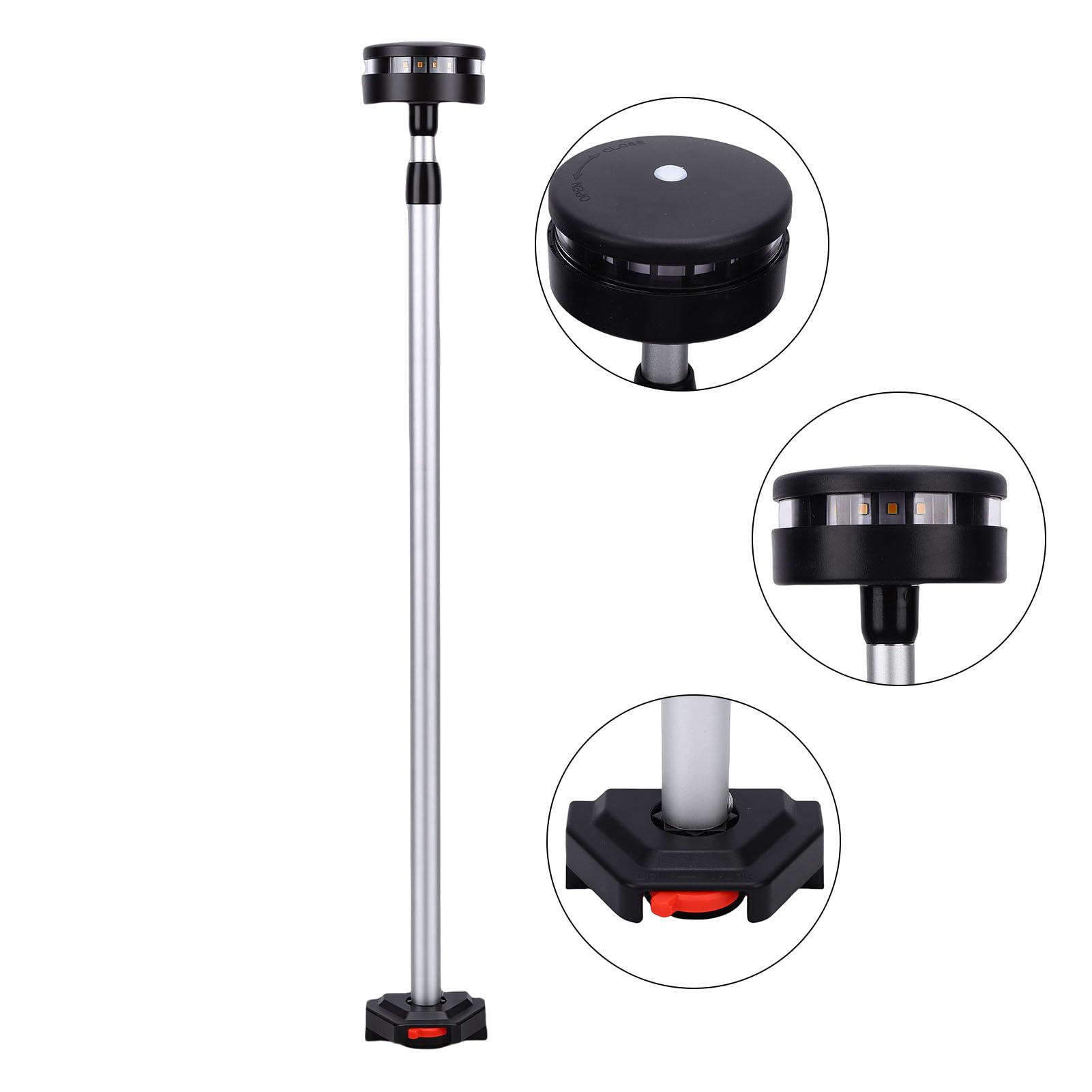 Hyuduo Luce di Navigazione a LED Prua per Barche Asta Telescopica Regolabile da 24 a 42,25 Pollici con Base Rimovibile Luce Marina Alimentata a Batteria IP67 per Piccole Imbarcazioni