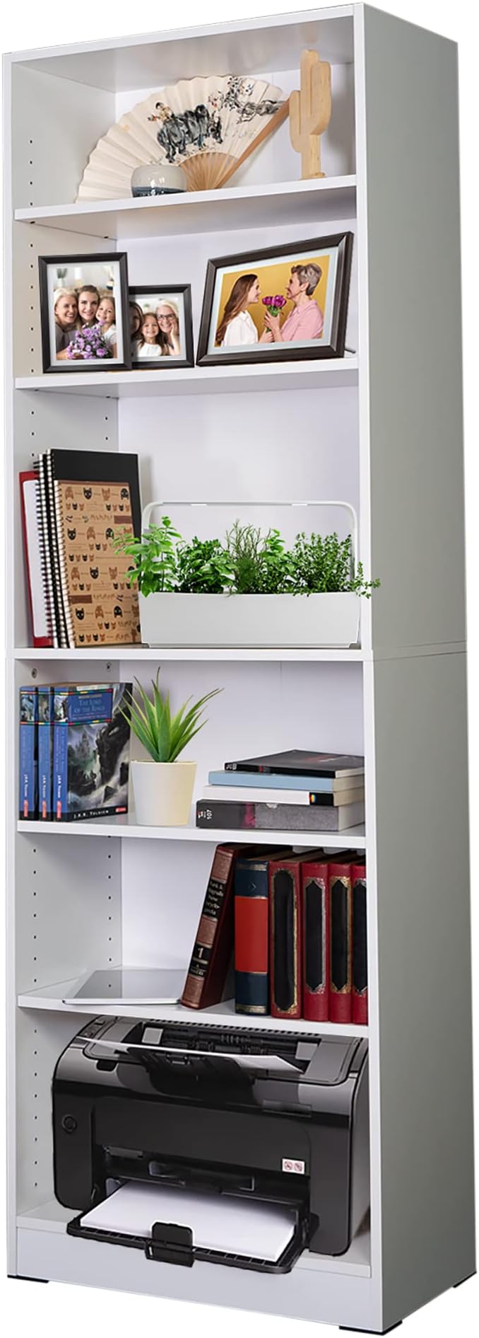 Absolute Deal Tall Narrow Bookcase Storage Unit With Adjustable Shelving Furniture For Living Room Home Office, White, 60 x 29 x 180 cm