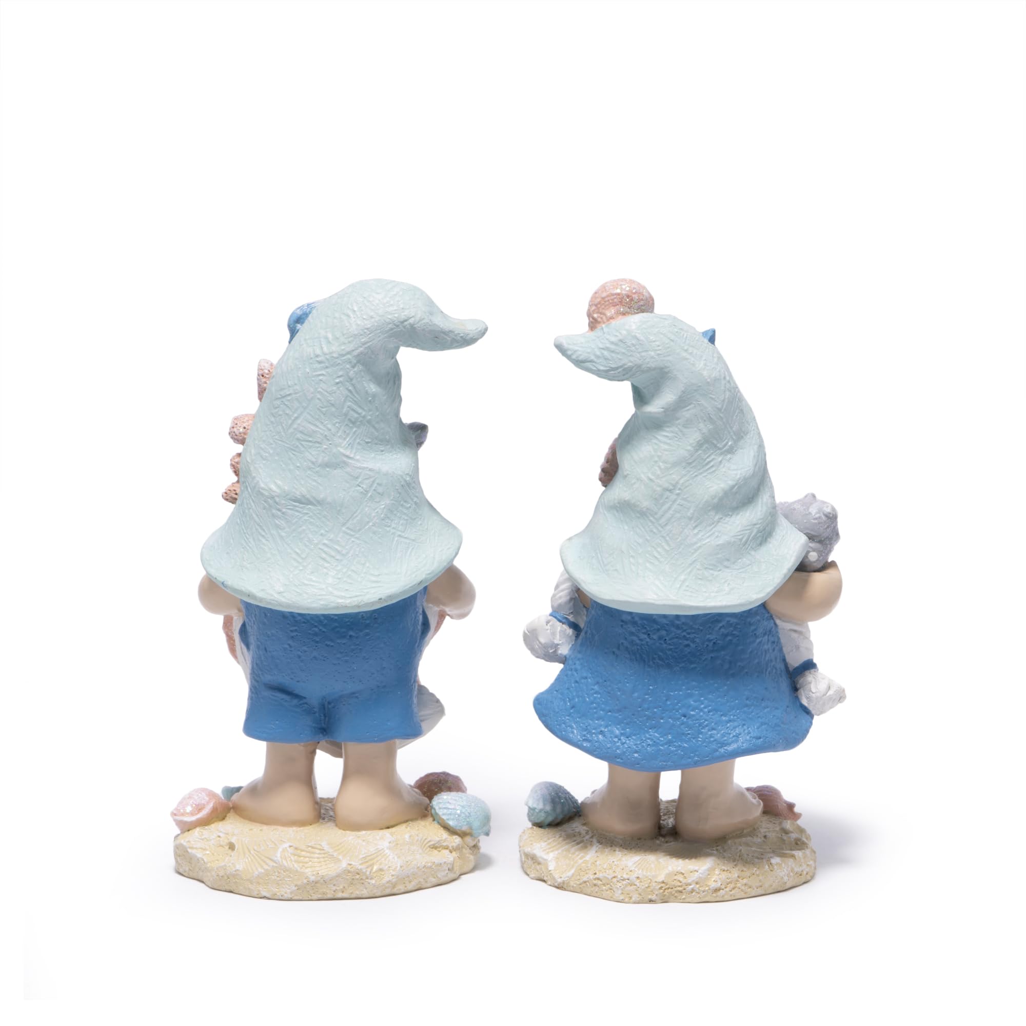 Hodao Ocean Elf Figurines with Seashell & Conch – Coastal Nautical Beach Elf Decor for Coastal Living Room, Ocean Themed Home Tabletop Decoration, Gift for Retirees (Blue-Grey)
