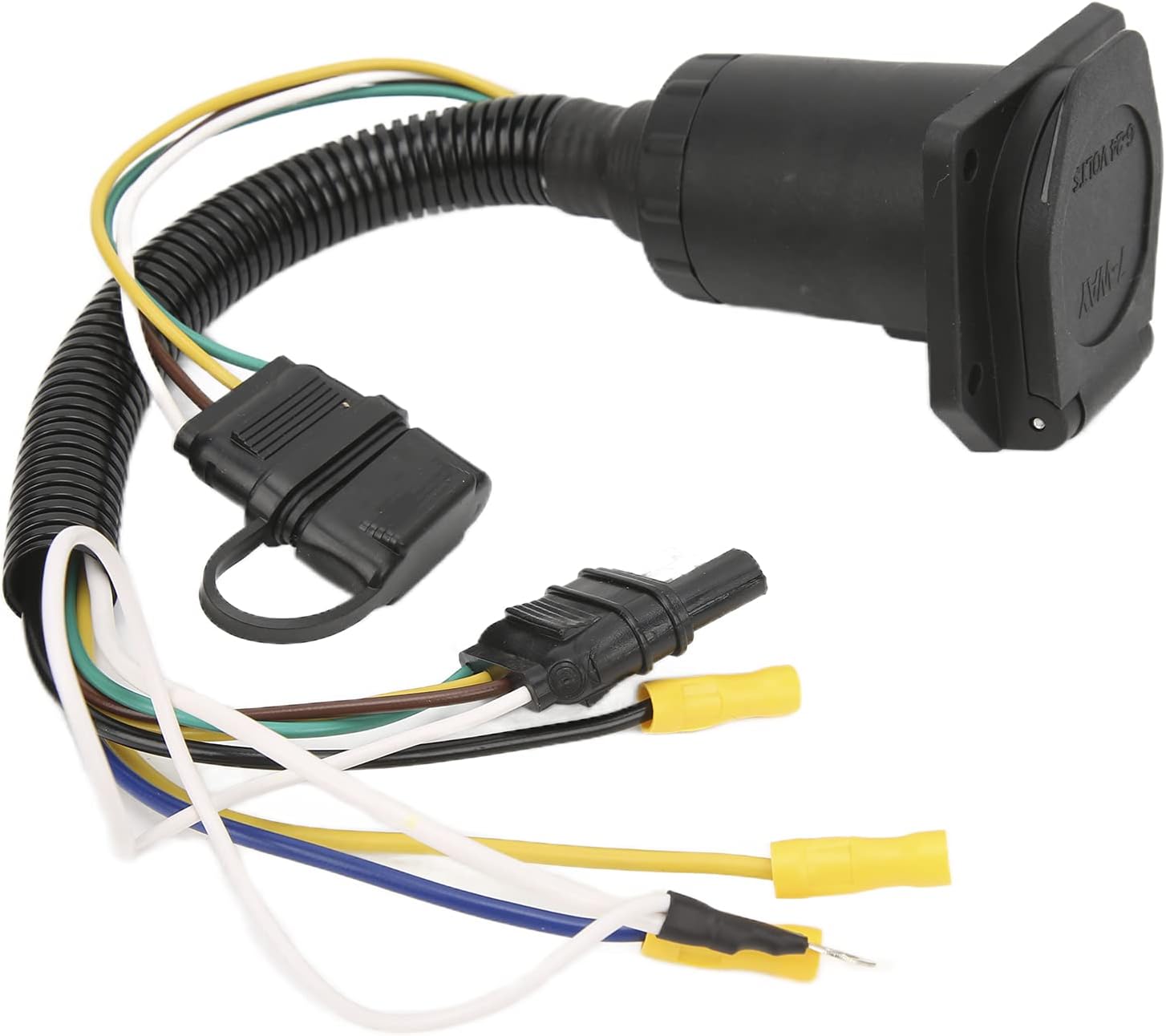 Trailer Plug Adapter, Plastic 4 Way to 7 Way Round Plug Converter for RV, Converts Wiring for Tail Lights, Turn Signals and Brake Controller