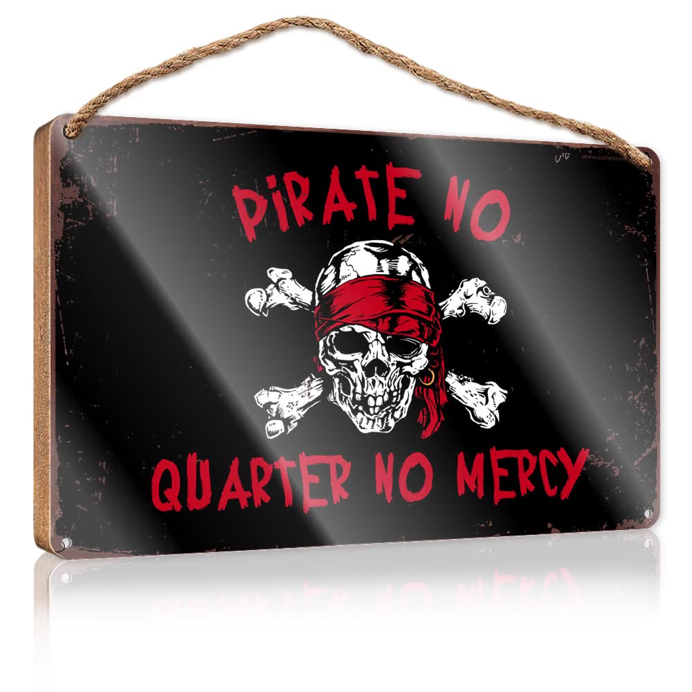 FRINTOXA Quote Wood Plaque Pirate No Quarter No Mercy Wooden Sign(23X35CM)