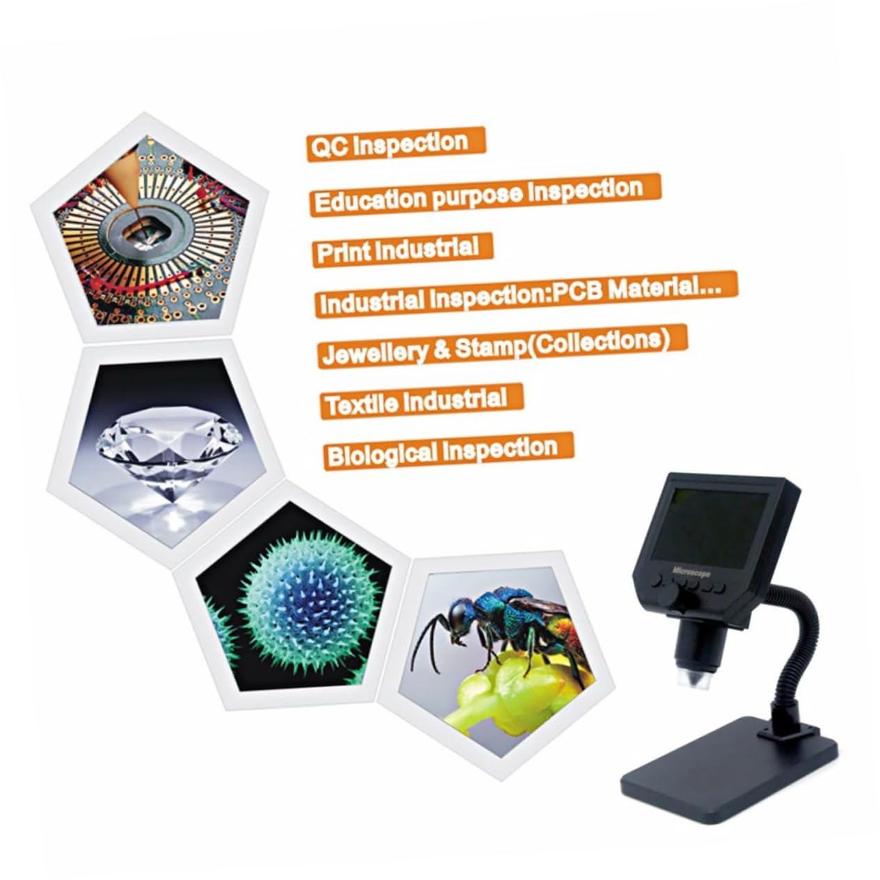 Veemoon Microscopio Digital G600 3,6 Megapíxeles Pantalla LCD 4,3 Pulgadas 1-600x, 8 Luces Led, Captura Foto y Vídeo para Uso Profesional