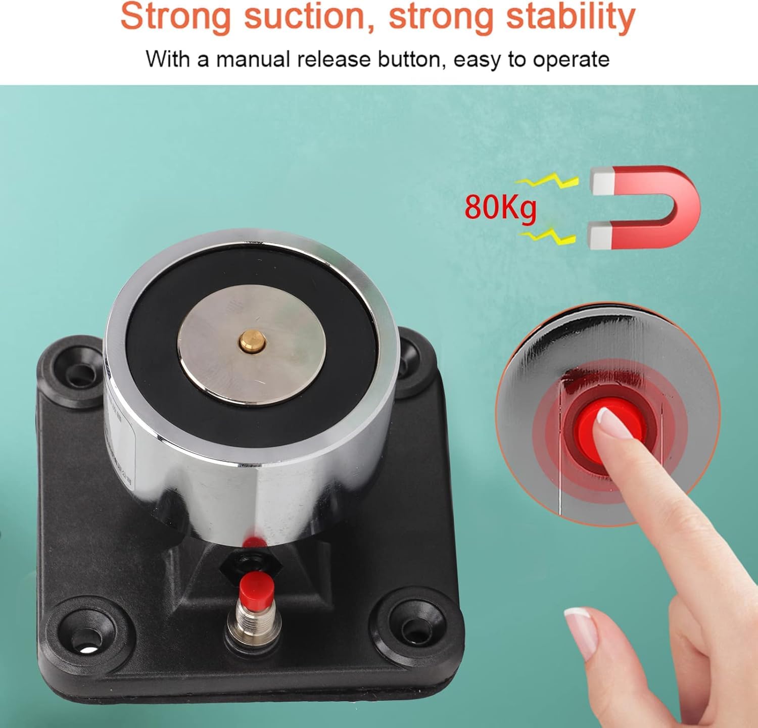 Chiusura magnetica per porta, DC 24 V, in lega di alluminio, chiusura automatica, forza di aspirazione 80 kg, rilascio manuale, supporto elettromagnetico per protezione antincendio