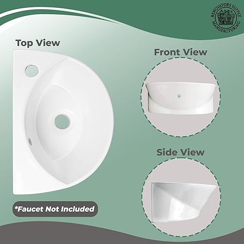 Miniatura 4 de Pequeño fregadero de baño de montaje en pared blanca con orificio único para llaves, desbordamiento  Suministro del renovador