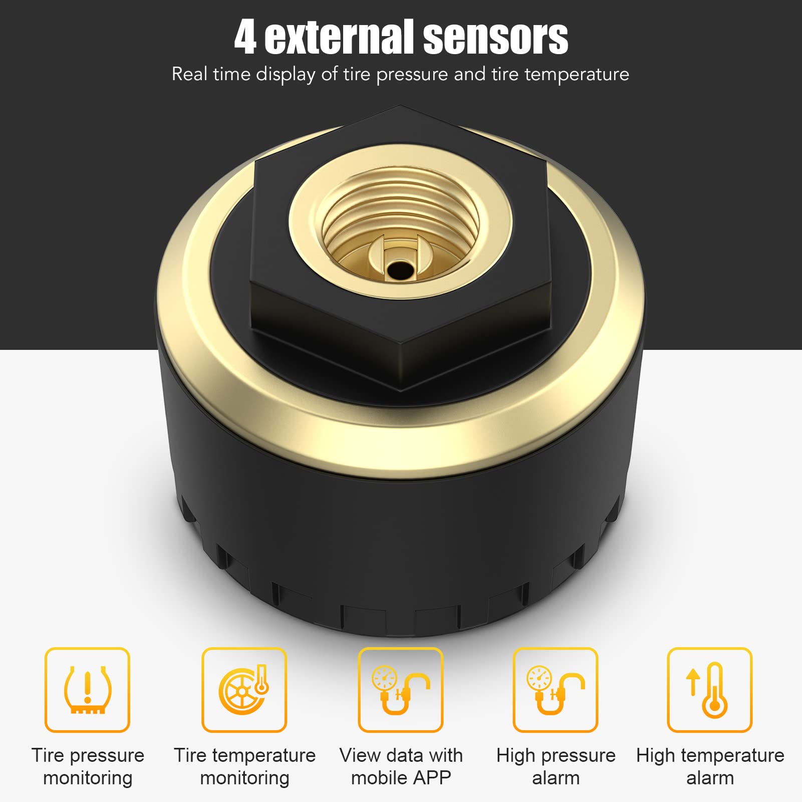 de Monitoreo de Presión de Neumáticos TPMS para Automóvil, Kit TMPS para Automóvil 4 Sensores Externos Visualización en Tiempo Real Presión de Temperatura 0-100PSI para Remolque de