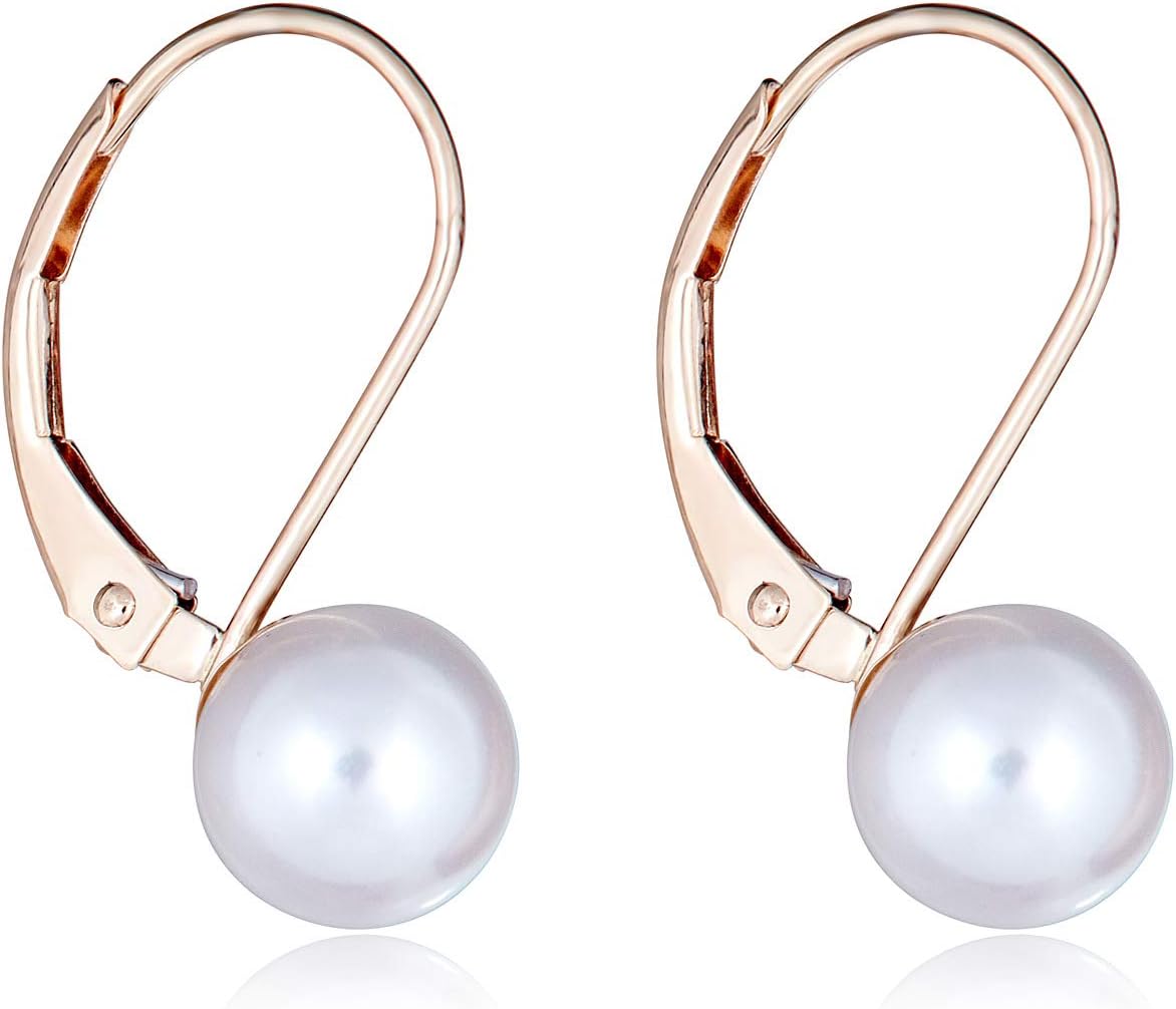 AVORA 10K Yellow Gold White Freshwater Cultured Pearl Lever-back Drop Earrings