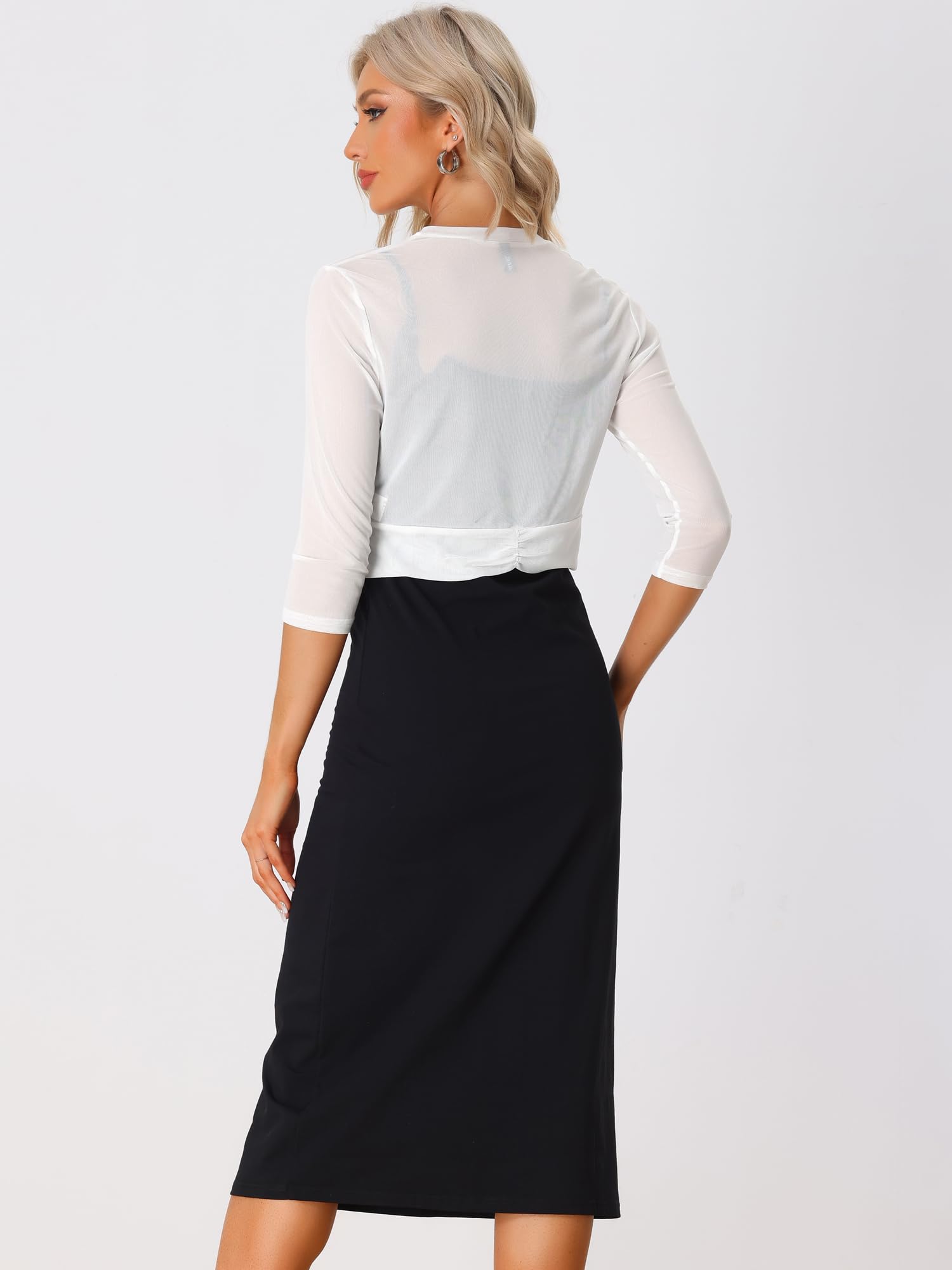 Allegra K Coprispalle bolero in rete trasparente per donna elegante manica a 3/4 leggero cardigan corto