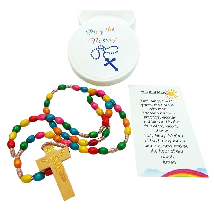 Buy Childrens Pray the Rosary Set with Colorful Wood Beads in a Case