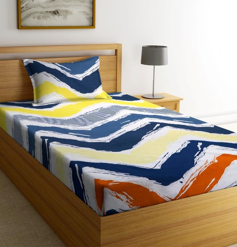 Presents Pure Cotton 180TC Single Bedsheets for Single Diwan Bed(Size-90 X 60 Inch) with 1 Pillow Covers(Size-18 X 28) Abstract, Blue & Yellow Presents Pure Cotton 180TC Single Bedsheets for Single Diwan Bed(Size-90 X 60 Inch) with 1 Pillow Covers(Size-18 X 28) Abstract, Blue & Yellow