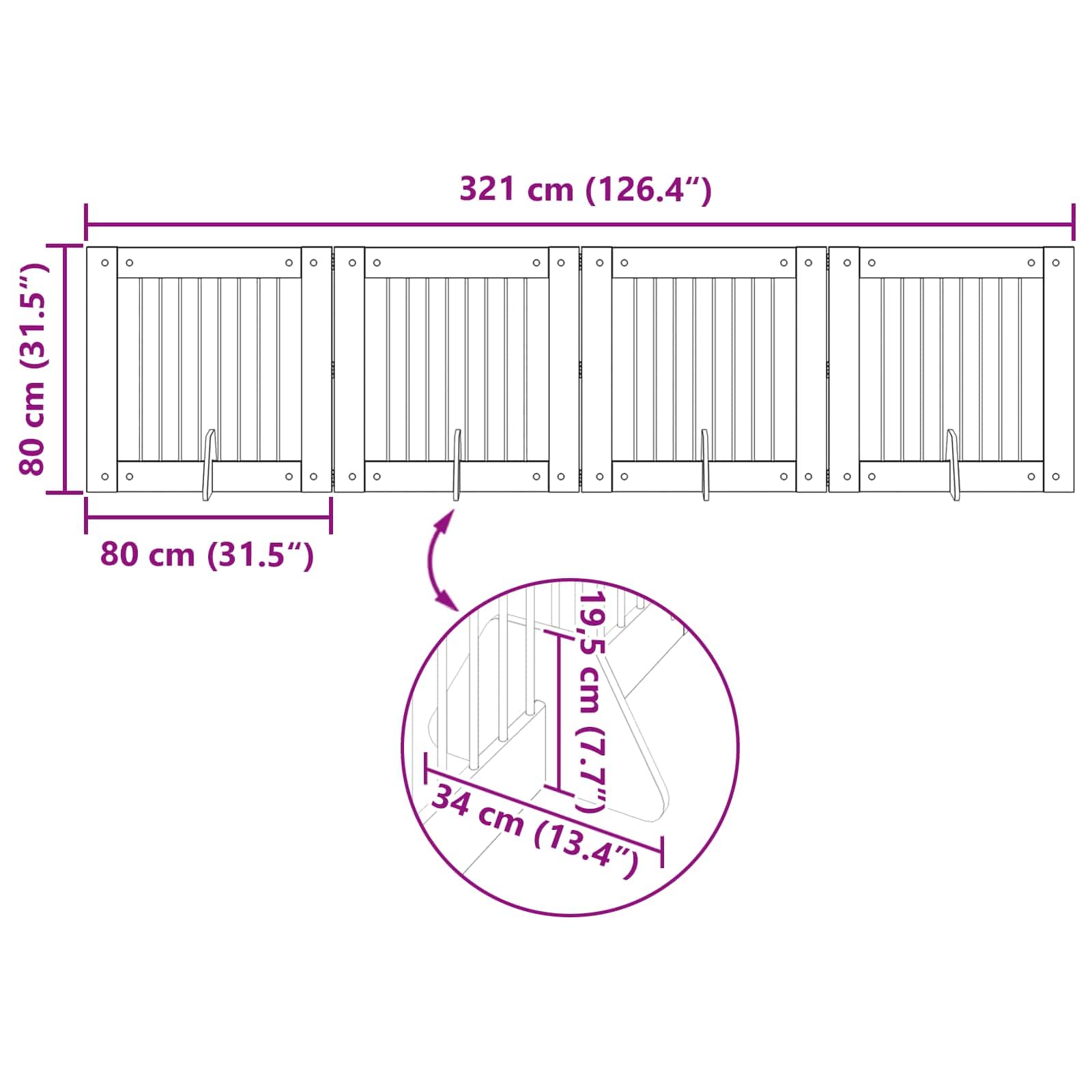 Puerta para perros con soporte, 4 piezas de roble Sonoma, plegable, 80 x 80 cm, vallas de metal para perros, para interior modular, parque de paseo, protección y seguridad para cachorros y