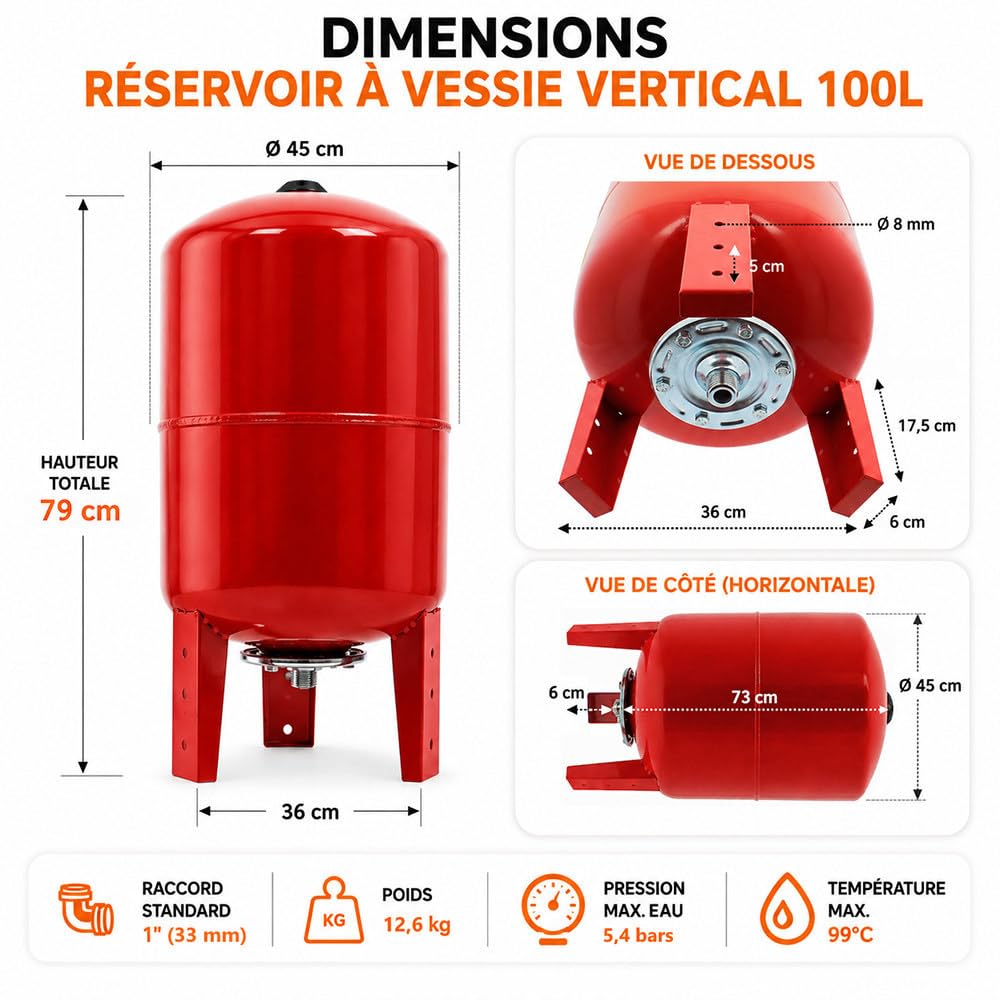 Réservoir Pression à vessie Vertical - 100 litres