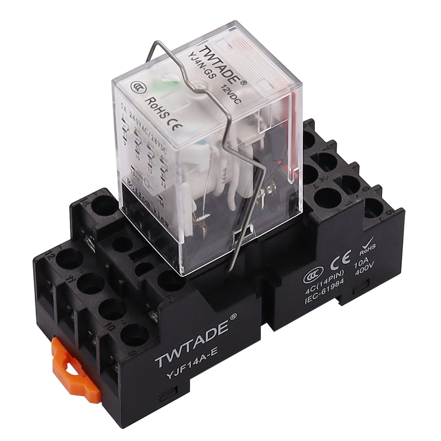 HH54P my4nj Bobina 4PDT 4NO+4NC 14 Pins Relé Electromagnético de Energía con Indicador Luz Añadir Base YJF14A