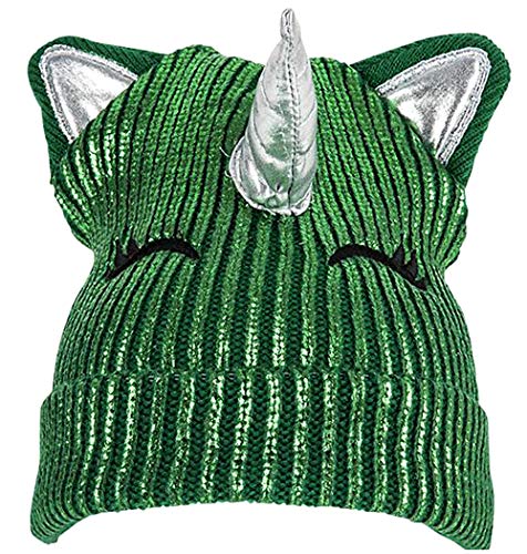 St. Patricks Day Unicorn Knit Beanie Hat Cap Horn Magical Irish Drinking Green