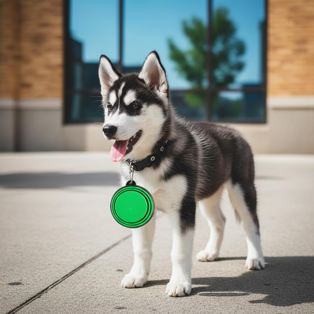 Silikon Faltbarer Haustierfutter Wasser-Futterspender Faltbarer Reisenapf für Hund und Katze, Outdoor Tragbar (Grün)