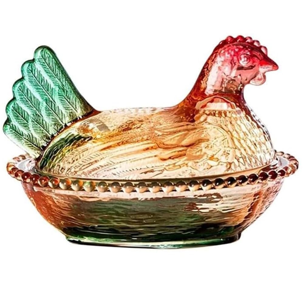 UDSKNV[KSL Chicken-Shaped Candy Dish Crystal Glass Candy Dish Candy Bowl with Lid for Snacks & Decor