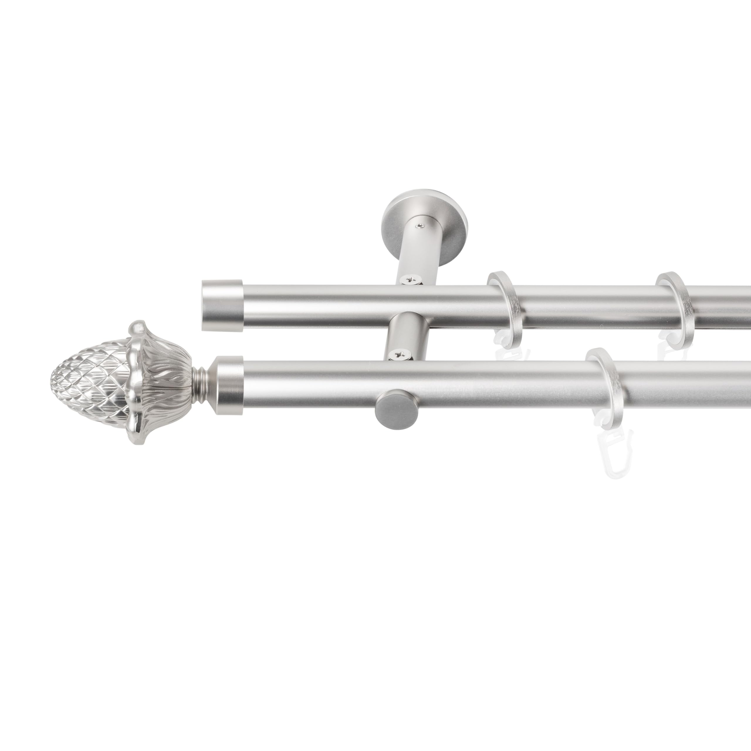 SN Deco Gardinenstange Nantes, Ø19 mm 2-läufig Stahl Komplett-Set mit Ringen Auflageträger 180 cm, chrom matt