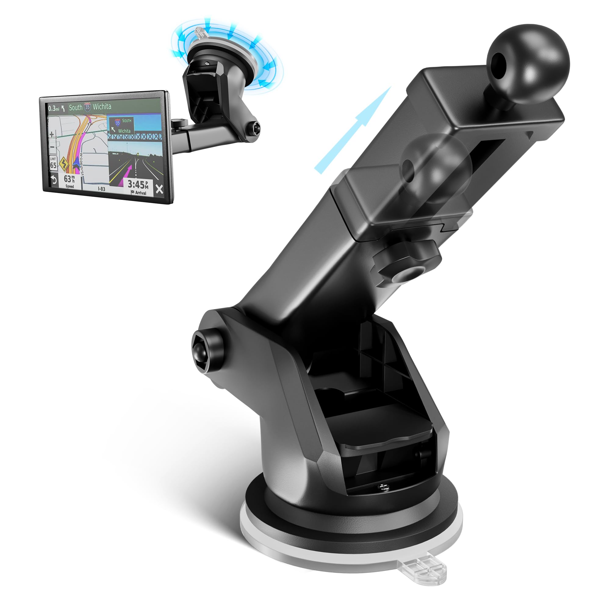 EWAY for Garmin GPS Mount w/Telescopic Extension Arm, Replacement Dash Ball Mount Holder for Dashboard Windshield Windscreen for Garmin Nuvi RV Dezl