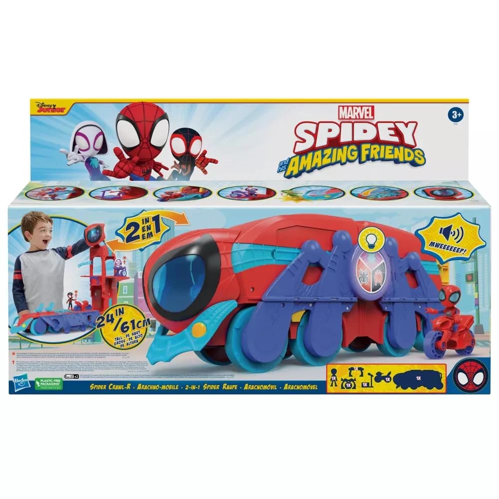 Marvel Spidey and His Amazing Friends Spider Crawl-R 2-in-1 Deluxe Headquarters Playset, Preschool Toy for Age 3 and Up