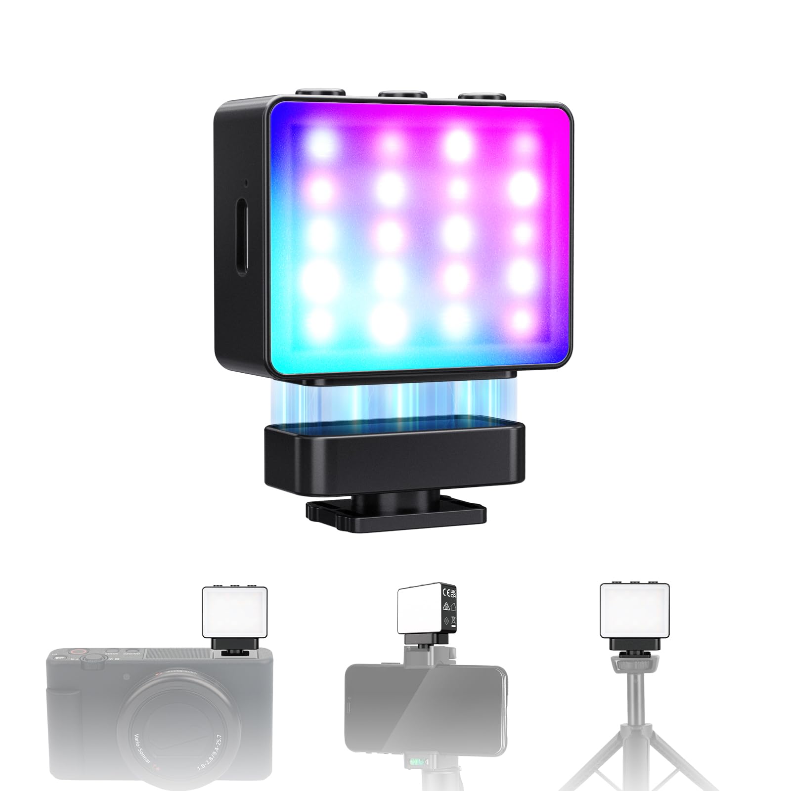 NEEWER Basics Magnetisches RGB Zusatz Videolicht, 1,5W Kunststoff LED Panel Action Cam licht Mini Cold Shoe für DSLR Handyhalterung AC024 OSMO Pocket 3 Mount & M21, CRI95+ 500mAh, M23