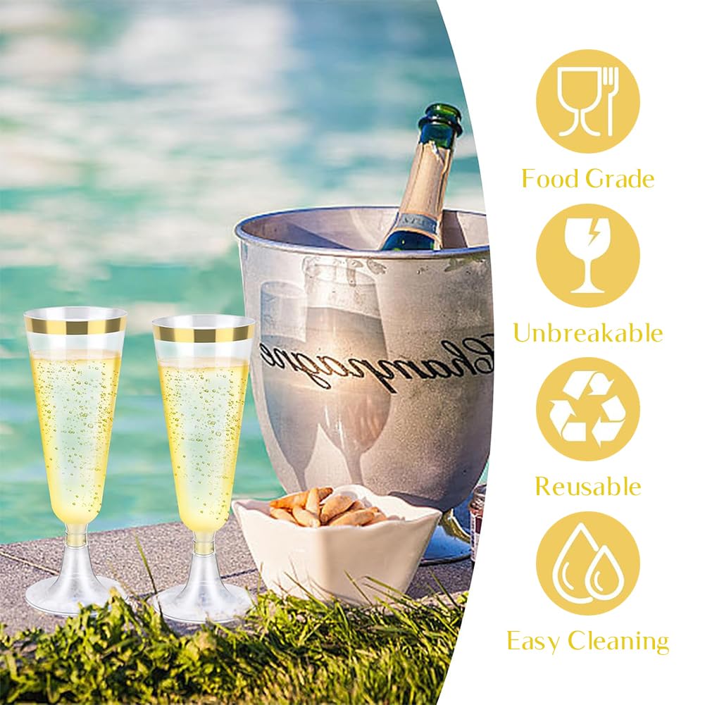 Flute da Champagne in Plastica Trasparente, 10PCS Bicchiere di Champagne in Plastica Riutilizzabili, Flute da Champagne Eleganti in Plastica Rigida, Calice Trasparente Impilabile per Feste (150ml)
