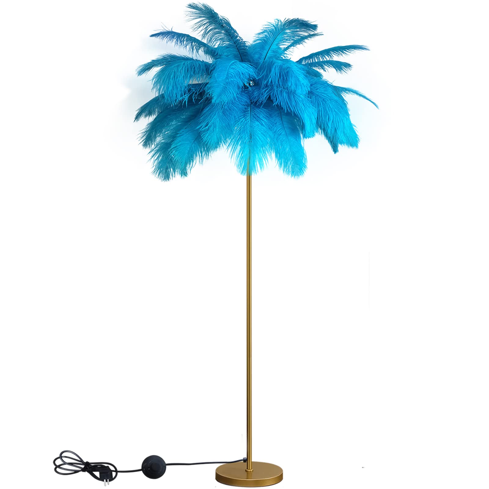 pombconw Feather lamp,Ostrich Feather Floor Lamps for Living Room Gold Floor lamp with Blue Pink White Feather Dimmable Light Suitable for Gift to Daughter (Blue 2)