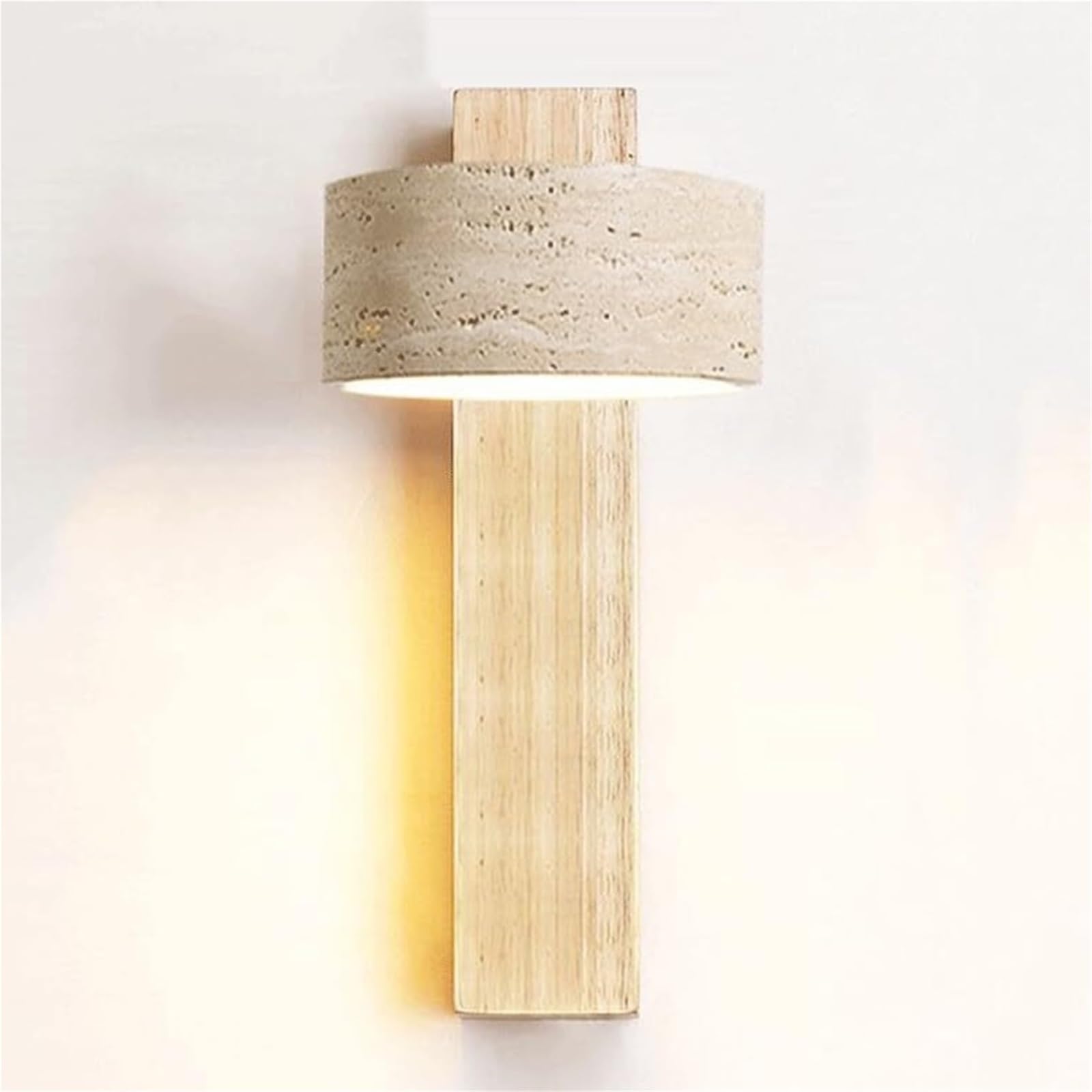 KHUKHU Yellow Travertine Wall Lamp, Rotatable Solid Wood Bedside Lamp Japanese Wabi-sabi Style Sconce Light for Bathroom, Bedroom, Living Room Minimalist Travertine Wall Sconce Modern Fixtures(Wood)