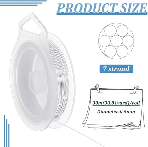Miniatura 2 de BENECREAT 30-Metros 0.5mm (0.02pulgadas) Hilo de Cuentas de 7 Hilos Blanco Recubierto de Nylon de Acero Inoxidable para Joyería, Collar, Pulsera,