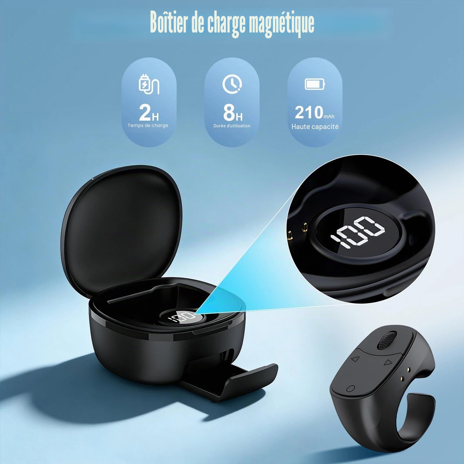 Anneau de Défilement Bluetooth TikTok,Tourne-Page à Distance | Contrôleur Mobile Selfie Lazy avec Chargeur, Appareil Photo, Enregistrement Vidéo pour Tablettes, iOS, Android