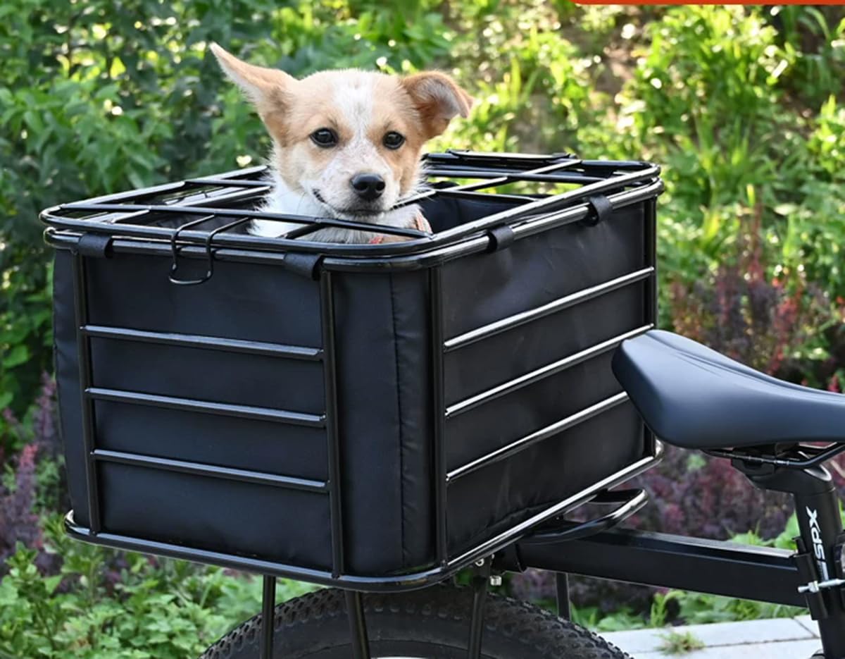 Cestino posteriore universale per bici per animali, trasportino per cani e gatti con fodera rimovibile, cestino portapacchi robusto per animali domestici piccoli e medi e spesa,L