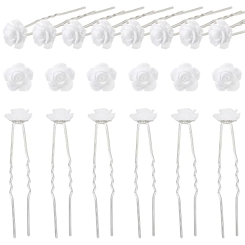 CHGCRAFT 20 horquillas para el pelo de flores de boda, rosas blancas, horquillas en forma de U para novias, damas de honor, mujeres, mujeres,