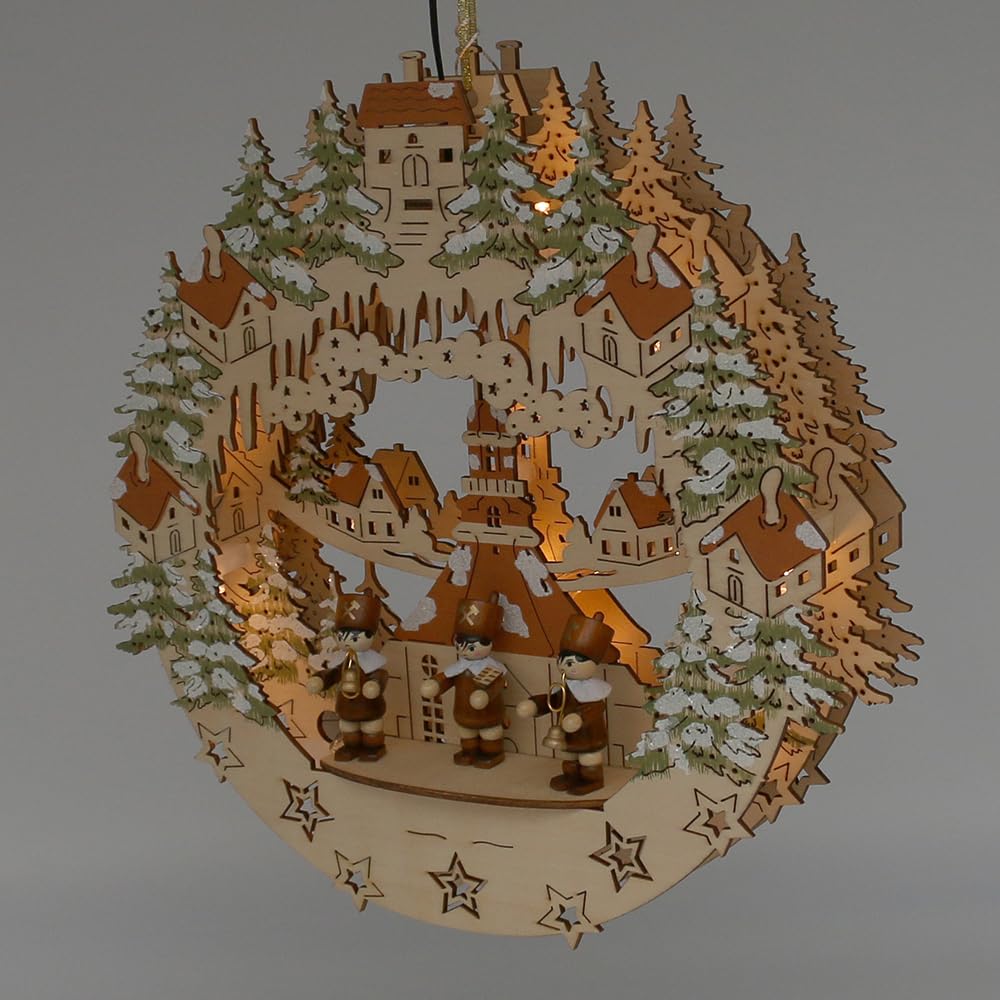 Wichtelstube-Kollektion Holz Fensterbild Seiffener Kirche Weihnachtsdeko fürs Fenster, 30 x 6 x 28 cm inkl. Adapter 4,5 V; LED Fensterbilder Weihnachten