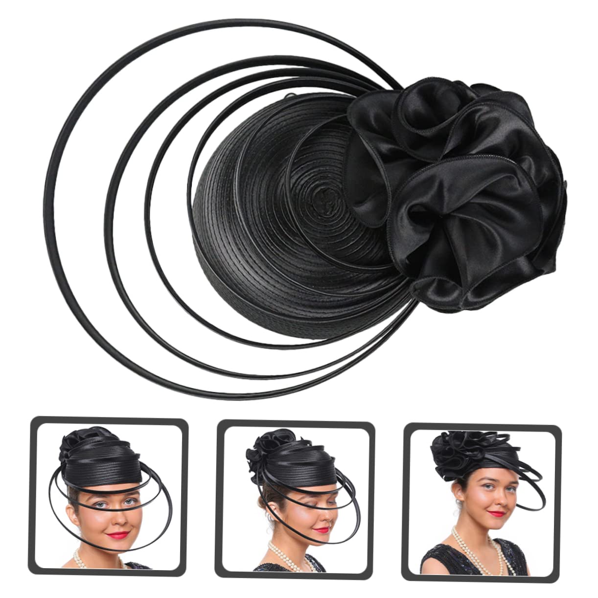 GALPADA Fascinator da Donna Nero, Cerchietto Raffinato in Poliestere e ABS, Leggero e Confortevole, per Matrimonio e tè, Stile Chic e Raffinato
