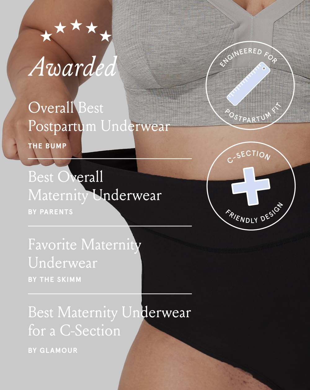 Bodily The All-In Panty, ropa interior para maternidad, posparto y cesárea, cintura alta, suave, elástica para el embarazo, paquete de 3, Negro, XXXL