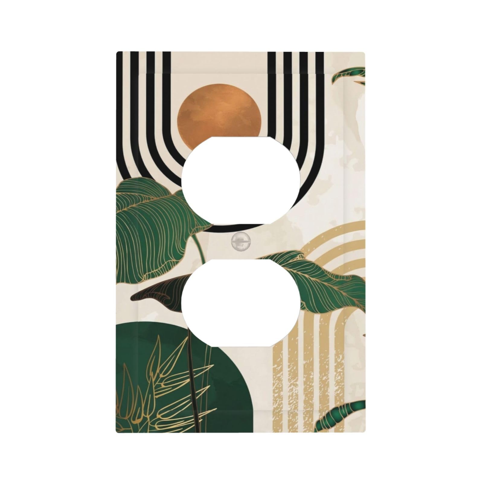 Mid Century Green Boho Sun Leaf Decorative 1 Gang Receptacle Outlet Cover Electrical Duplex Wall Plate Single Duplex Wall Plate Light Switch Cover