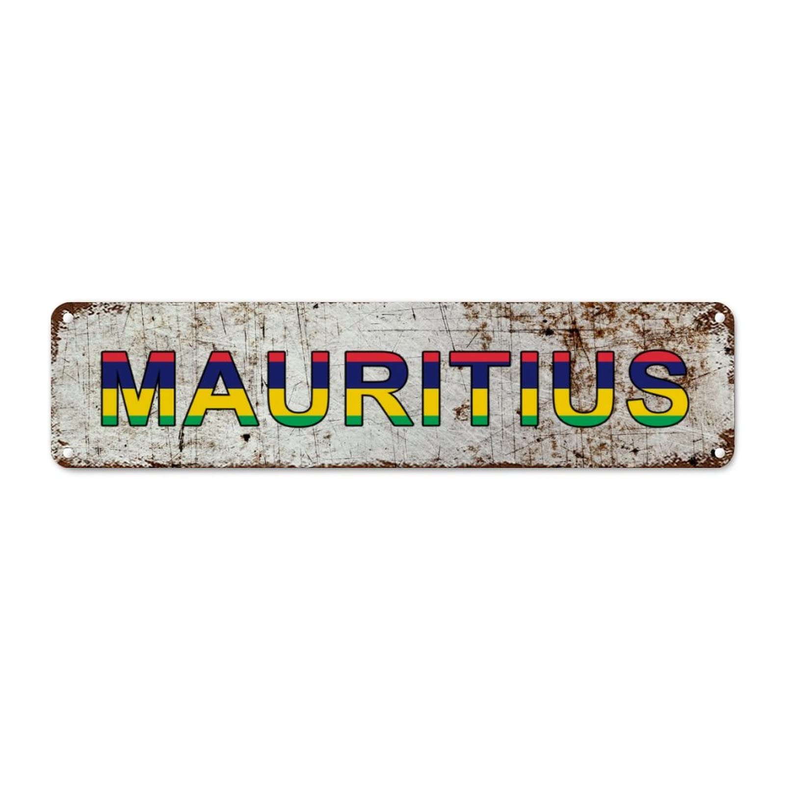 Madcolitote Mauritus Flag Street Sign Custom Mauritus Signs Patriotic Decorations Metal Tin Sign Wall Art Farmhouse Wall Decor Rustic Home Decoration For Bedroom Living Room Front Porch 12x3in