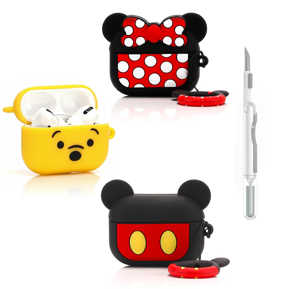 (3Pack+Cleaner Pen) Suublg Case for AirPods Pro 2nd/1st Generation Earbuds with Cleaning Pen Kits, Silicone Cute Cartoon Case Protective Shockproof