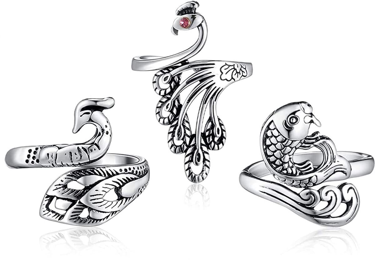 Qiven Adjustable Knitting Loop Crochet, Peacock Shaped Open Finger Metal Ring, Yarn Guide Finger Holder, Safe and Durable, Can Be Used For Various Knitting Crafts, Or Wear As Jewelry, 3 Pieces