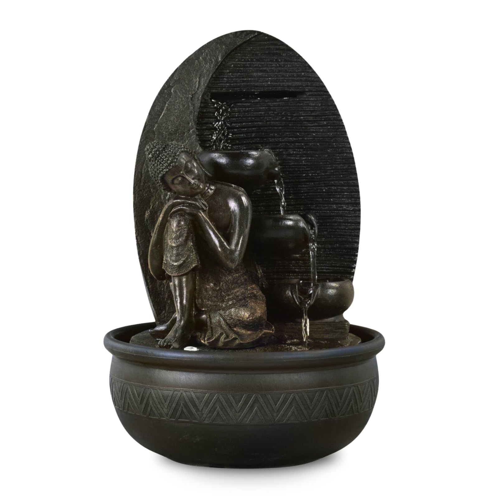 Zen'Light - Fontaine d’Intérieur Bouddha Grace avec Éclairage LED Coloré - Décor Zen Idéal Méditation et Détente - Pompe à Eau Silencieuse - Statuette Amovible - H 40cm
