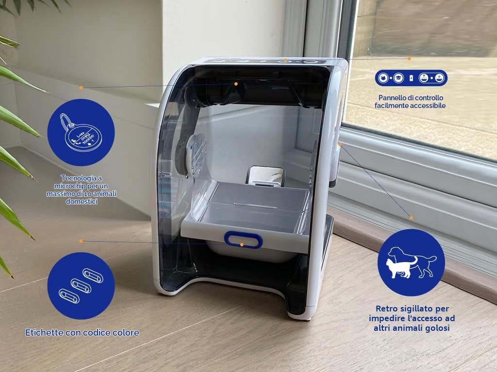 Closer Pets Mangiatoia automatica MiBowl Microchip, ciotola per cani, ciotola per gatti, bianco, nero, 17,5x19,5x25cm, gatti, cani, ciotola lavabile in lavastoviglie