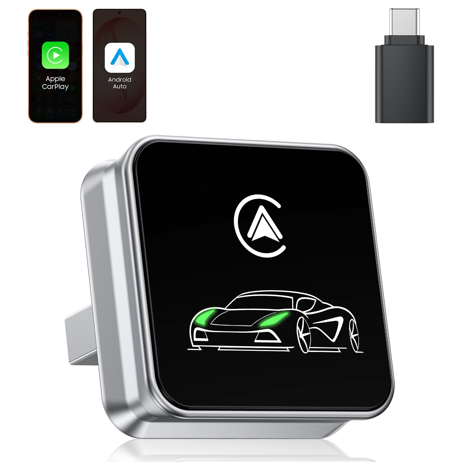 CarPlay Wireless Adapter, 2026 Upgrade entwickelt für CarPlay & Android Auto, Plug & Play, OTA-Update, Bluetooth 5.3 & Dual WiFi 6, schnell und stabil, Grau