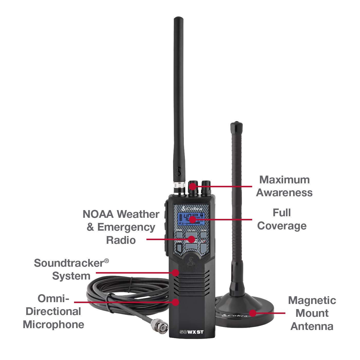 Cobra HHRT50 Road Trip Cb Radio Emergency Radio, Travel Essentials, 2Way Handheld Black Radio